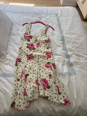 Floral Pink Rose Polka Dot Midi Dress